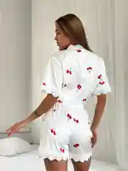 Слоновая кость шелковая пижама женская, вишня
