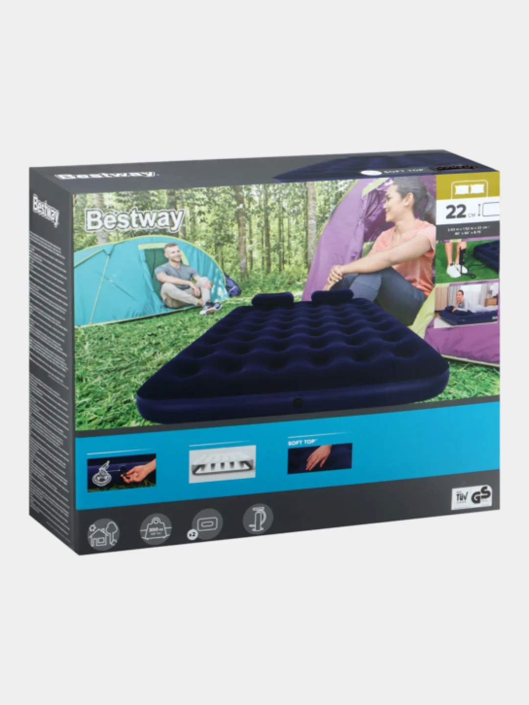 Матрас надувной Bestway 67374 с насосом и подушками air Pump Queen, 203 х 152 х 22 см