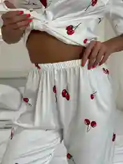 Разноцветный шелковая пижама женская, вишня