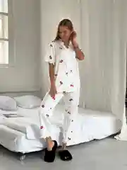 Разноцветный шелковая пижама женская, вишня