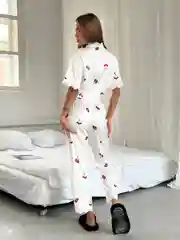 Разноцветный шелковая пижама женская, вишня