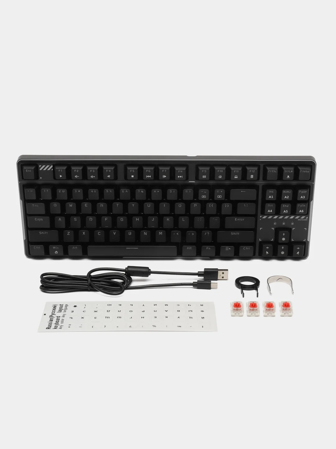 Черный клавиатура проводная A-Jazz Douyu DKM160, Red Switch, белая