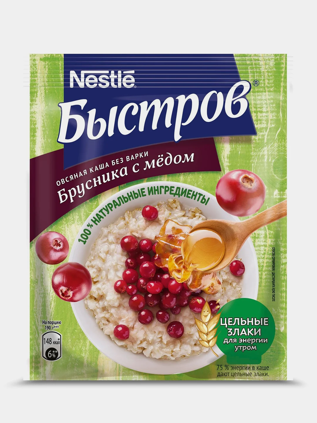 Каша Быстров Брусника, овсяная, с медом, 17 штук по 40 г