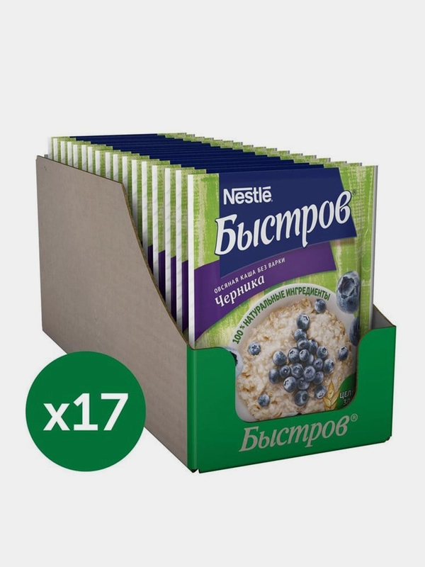 Каша Быстров Черника, овсяная, 17 штук по 40 г