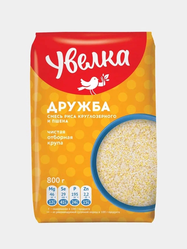 Крупа Дружба Увелка, смесь риса круглозерного и пшена, 800 г