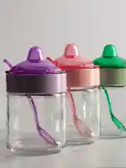 Банка для специй с ложкой, стекло, 200 мл, 3 цвета
