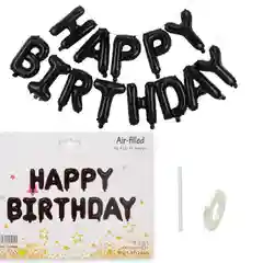 Черный гирлянда растяжка из воздушных фольгированных шаров "Happy Birthday", С днем рождения, 40 см