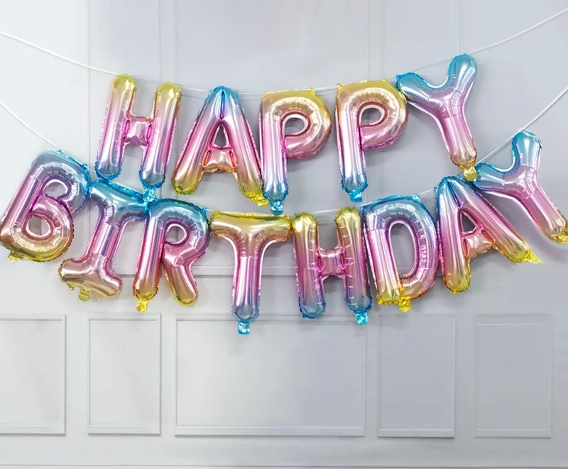Разноцветный гирлянда растяжка из воздушных фольгированных шаров "Happy Birthday", С днем рождения, 40 см
