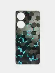 Бирюзовый силиконовый чехол на Oppo A60 / Оппо А60 прозрачный, с рисунком, защита камеры