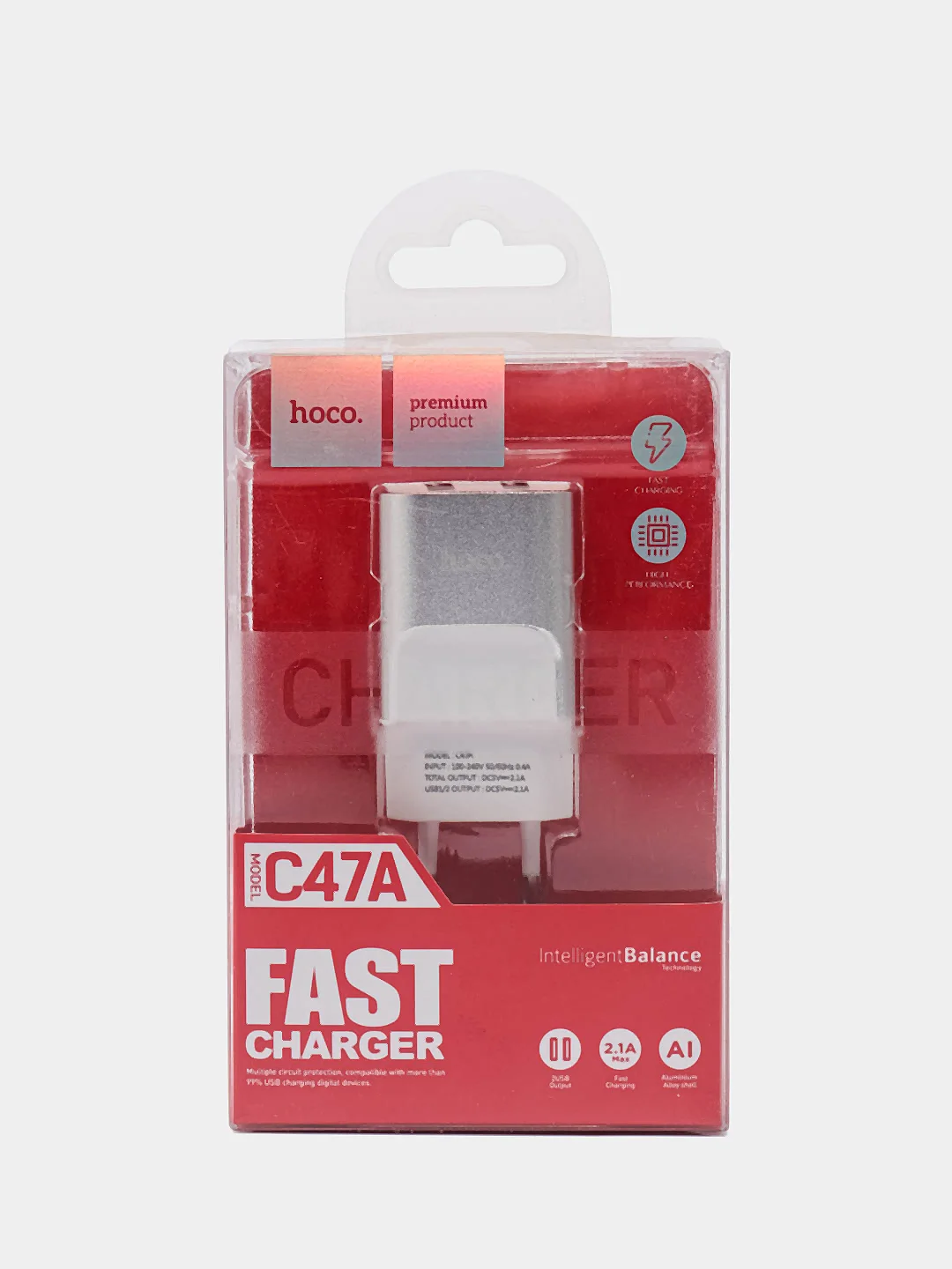 Hoco C47A сетевое зарядное устройство с 2 USB выходами 5В, 2100mAh