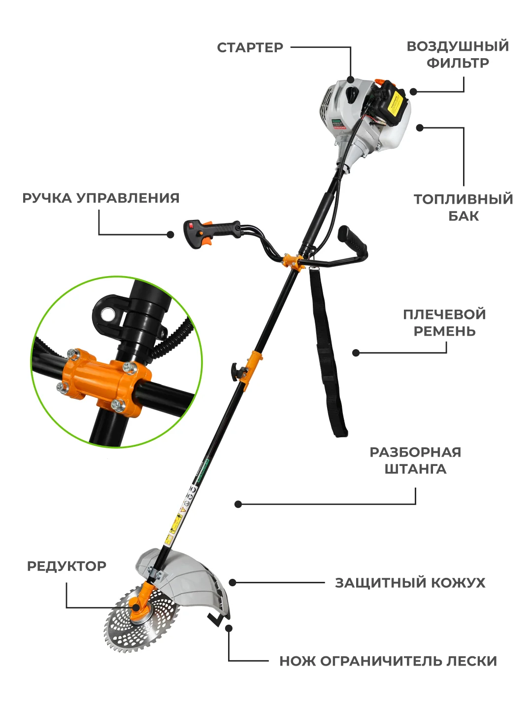 Триммер бензиновый для травы садовый ELECTROLITE PGT 430 c разборной штангой, ширина 44 см