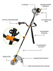Триммер бензиновый для травы садовый ELECTROLITE PGT 430 c разборной штангой, ширина 44 см