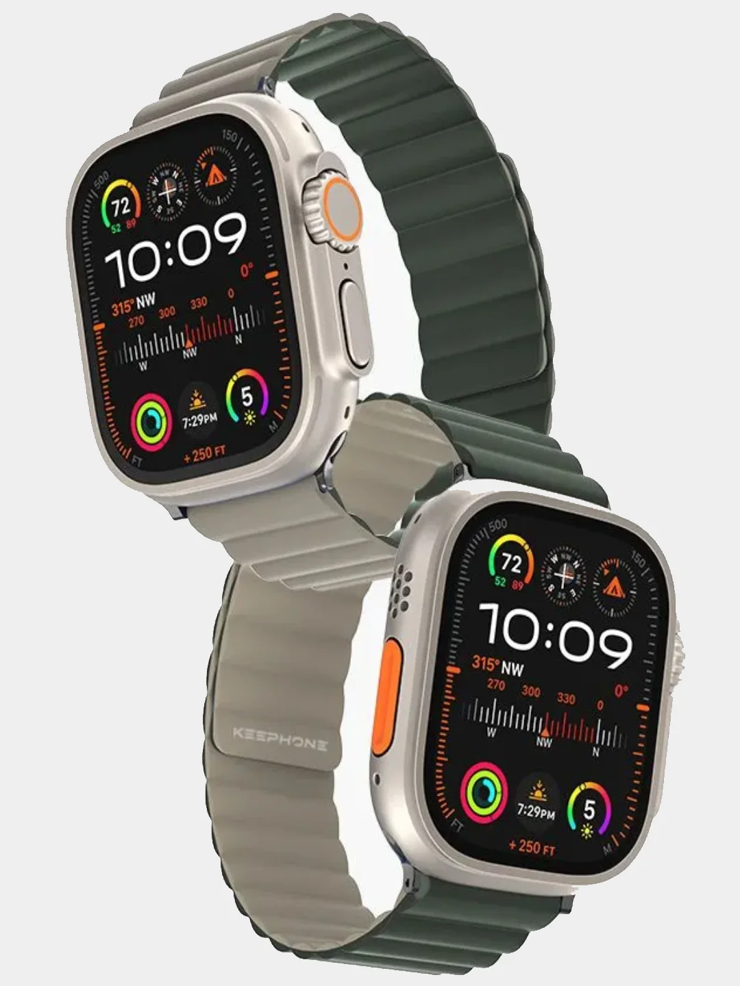 Зелёный хаки двухсторонний силиконовый ремешок Apple Watch Ultra /Ultra 2 /42-44-45 мм