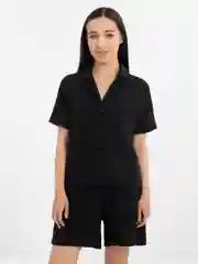 Черный женский костюм летний муслиновый, пижама женская из муслима