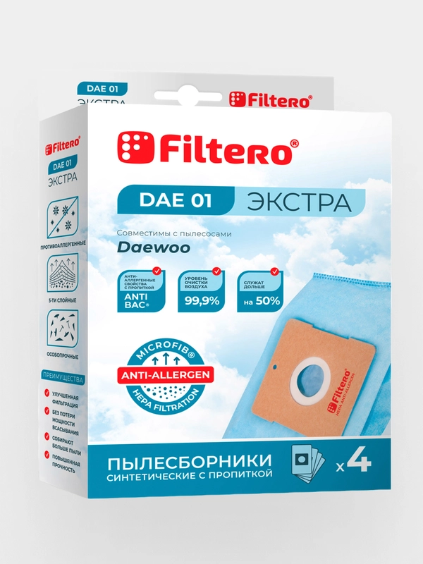Мешки-пылесборники Filtero DAE 01 Экстра для пылесосов Daewoo, Polar, синтетические, 4 шт
