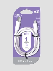 2777 Кабель GAL USB A - 8 pin  2А, L=1 м, PVC, цвет белый