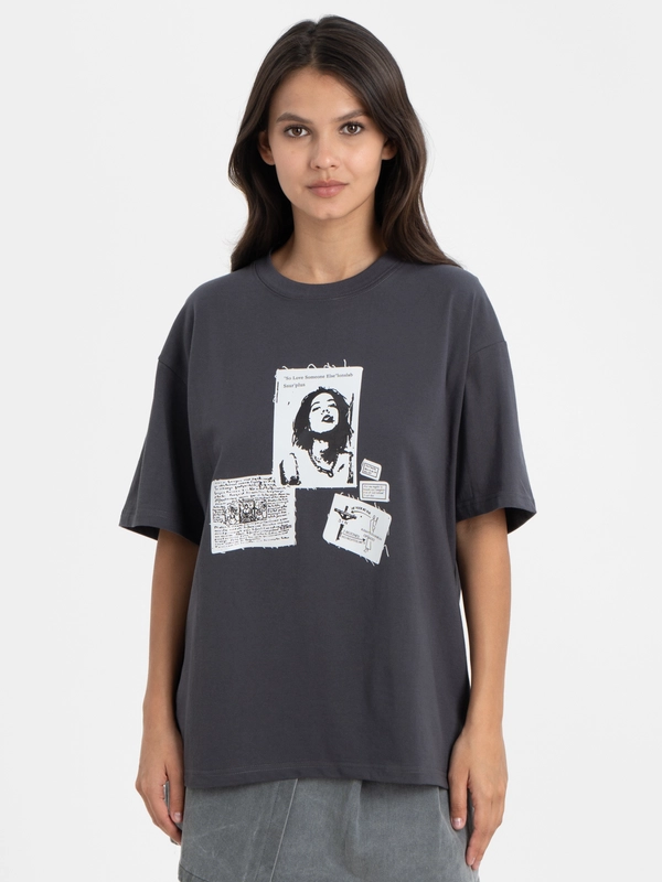 Oversized футболка, в сером оттенке, Faces