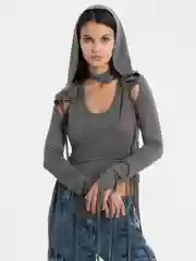 Топ с капюшоном и штрипками в сером цвете