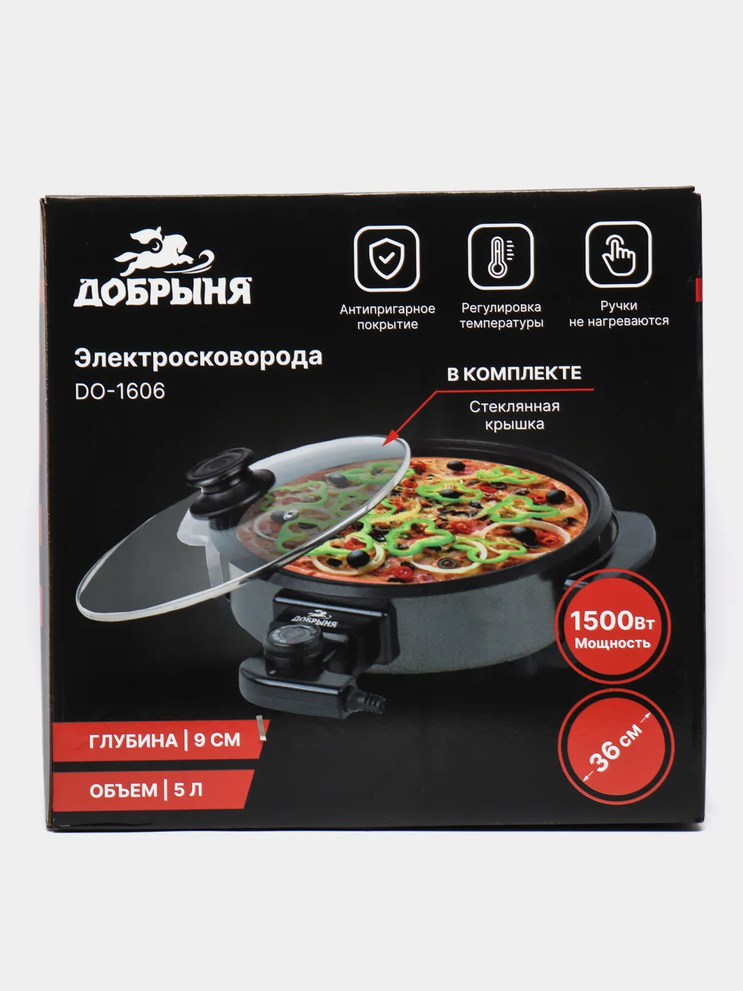 Эл. сковорода Добрыня DO-1606, 1500Вт, D36см, 9см глубина