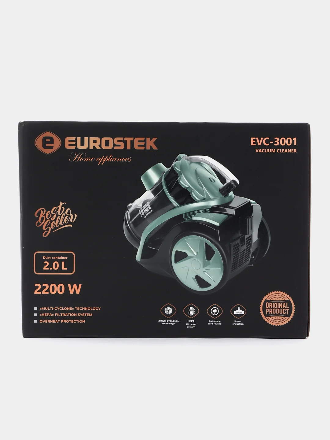 Салатовый пылесос без мешка Eurostek 2200Вт