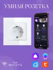 Белый умная встраиваемая розетка с Wi-Fi 16А,работает c Яндекс Алисой, Марусей, Google Assistant
