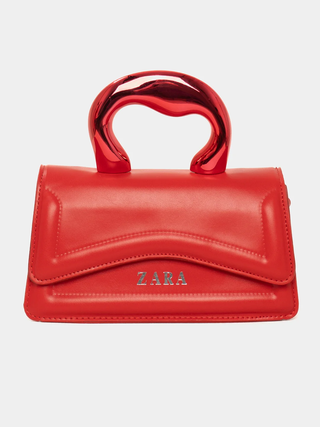Красный сумка Zara с короткой и длинной ручкой