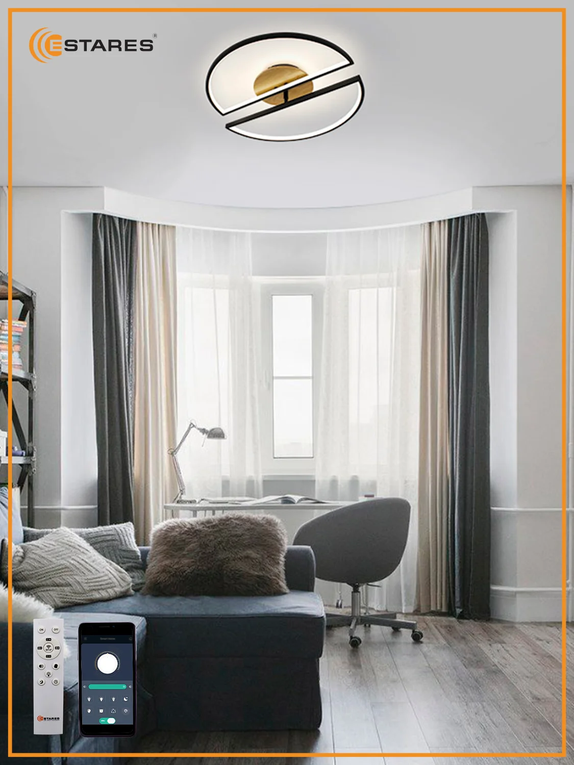 Управляемая светодиодная  потолочная люстра с пультом  Estares WOODY LOFT 75 W, до 20 кв.м