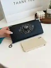 Черный кошелек женский, кошелек клатч, портмоне, с черепом