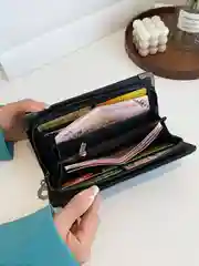 Черный кошелек женский, кошелек клатч, портмоне, с черепом