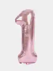 Розовый шар фольгированный 40 "Цифра 1" , корона, с днем рождения, на годик