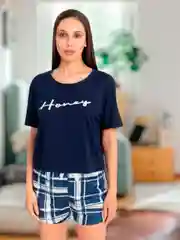 Темно-синий пижама женская с шортами, штанами