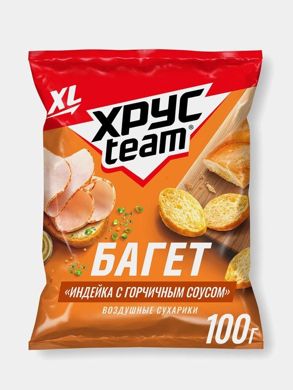 Сухарики Хрусteam Багет "Индейка с горчичным соусом", 100г