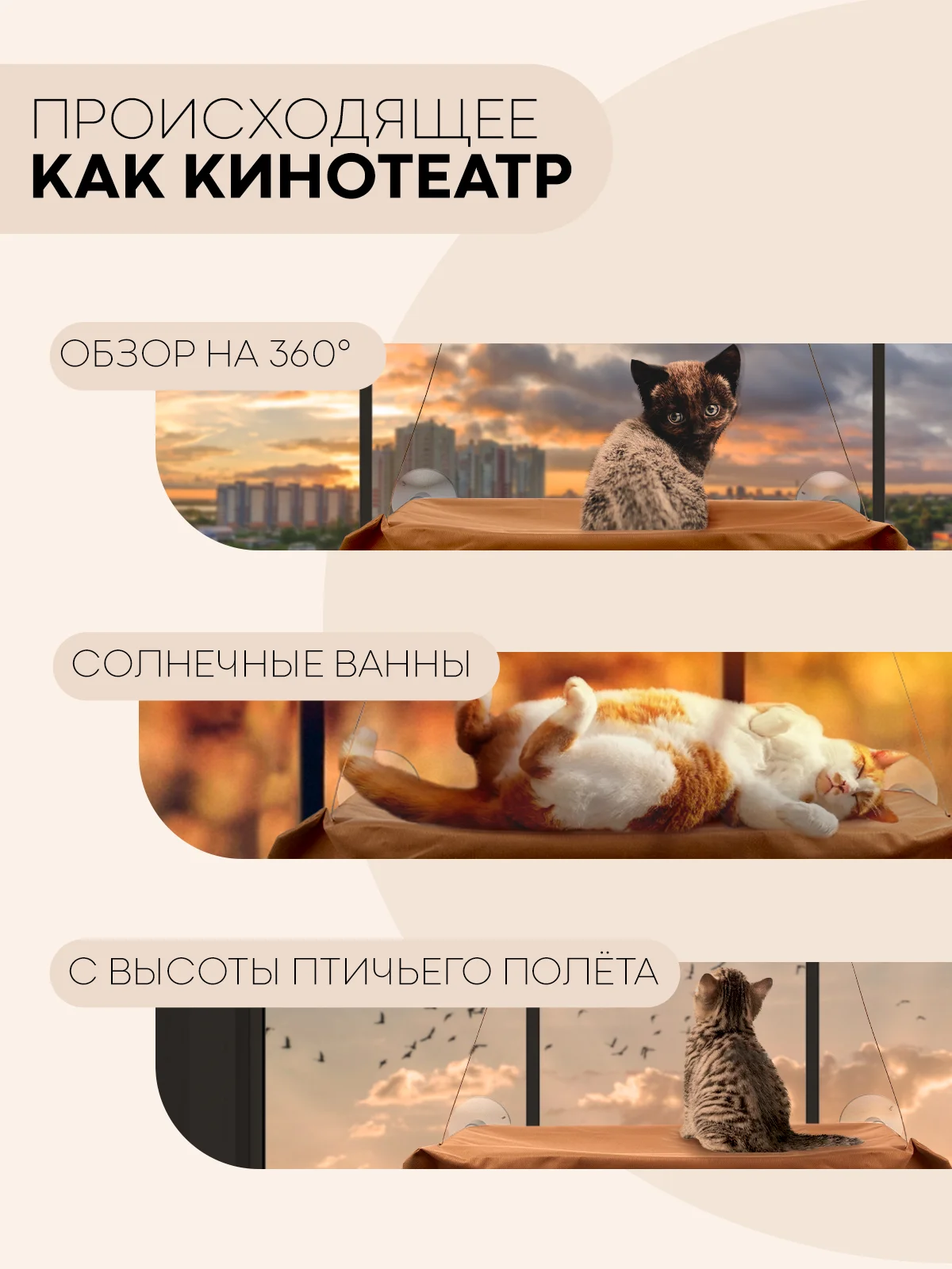 Подвесной гамак-лежанка КАРТОФАН, полка на присосках для котов, кошек, питомцев на окно