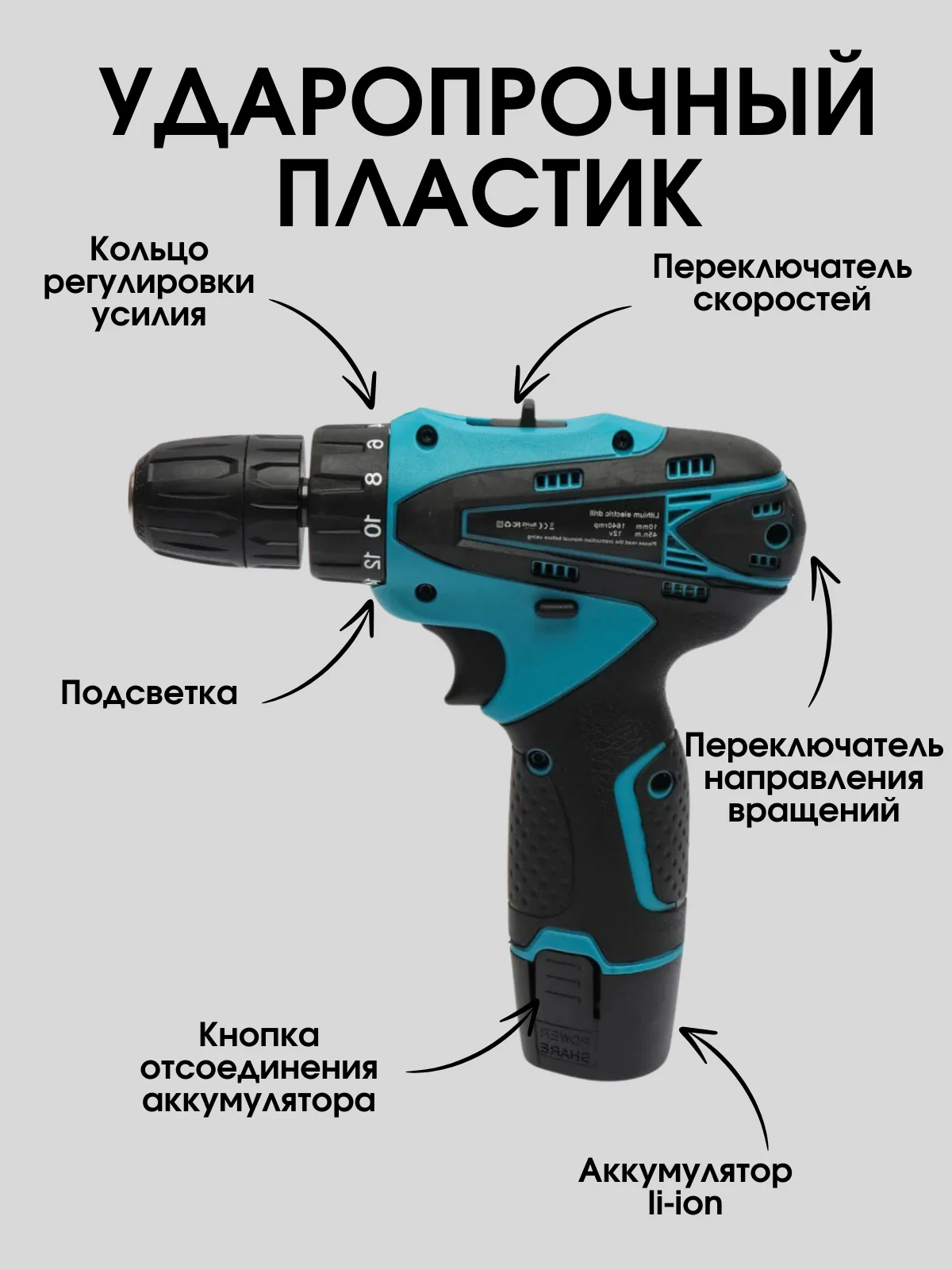 Морской шуруповерт, дрель аккумуляторная, 12 В, с набором инструментов в кейс, 2 АКБ