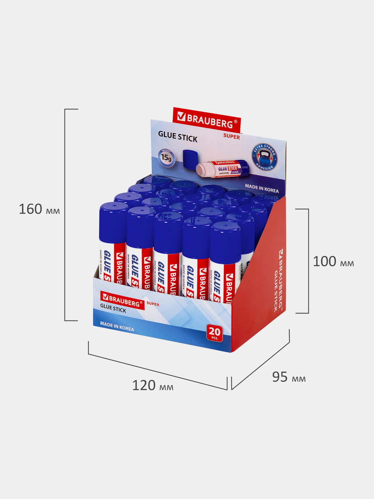 Клей-карандаш Усиленный Brauberg Super, 15 г, Комплект 20 шт., Южная Корея