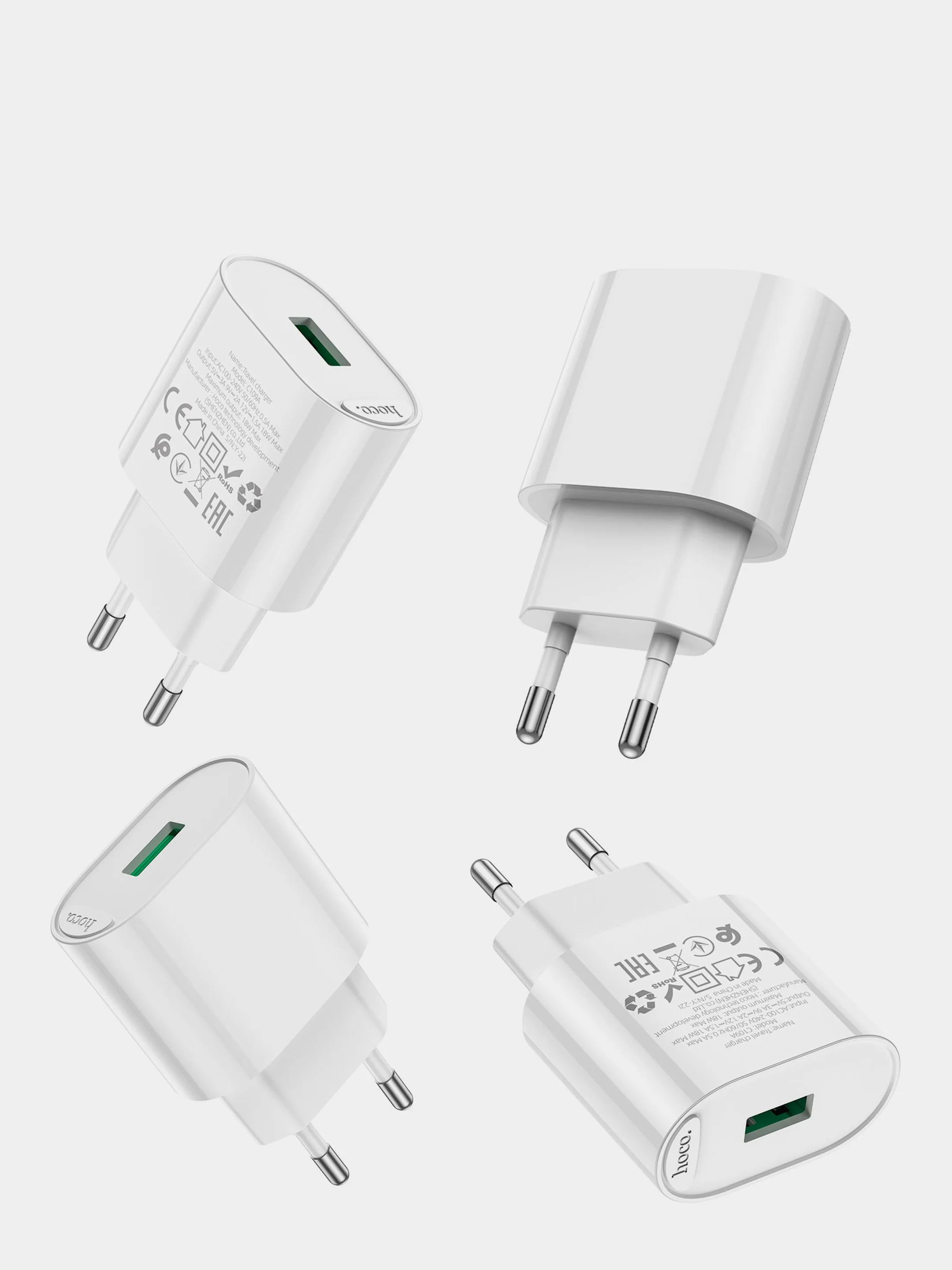 Сетевое зарядное устройство Hoco C109A, USB, QC3.0, 18Вт, белый