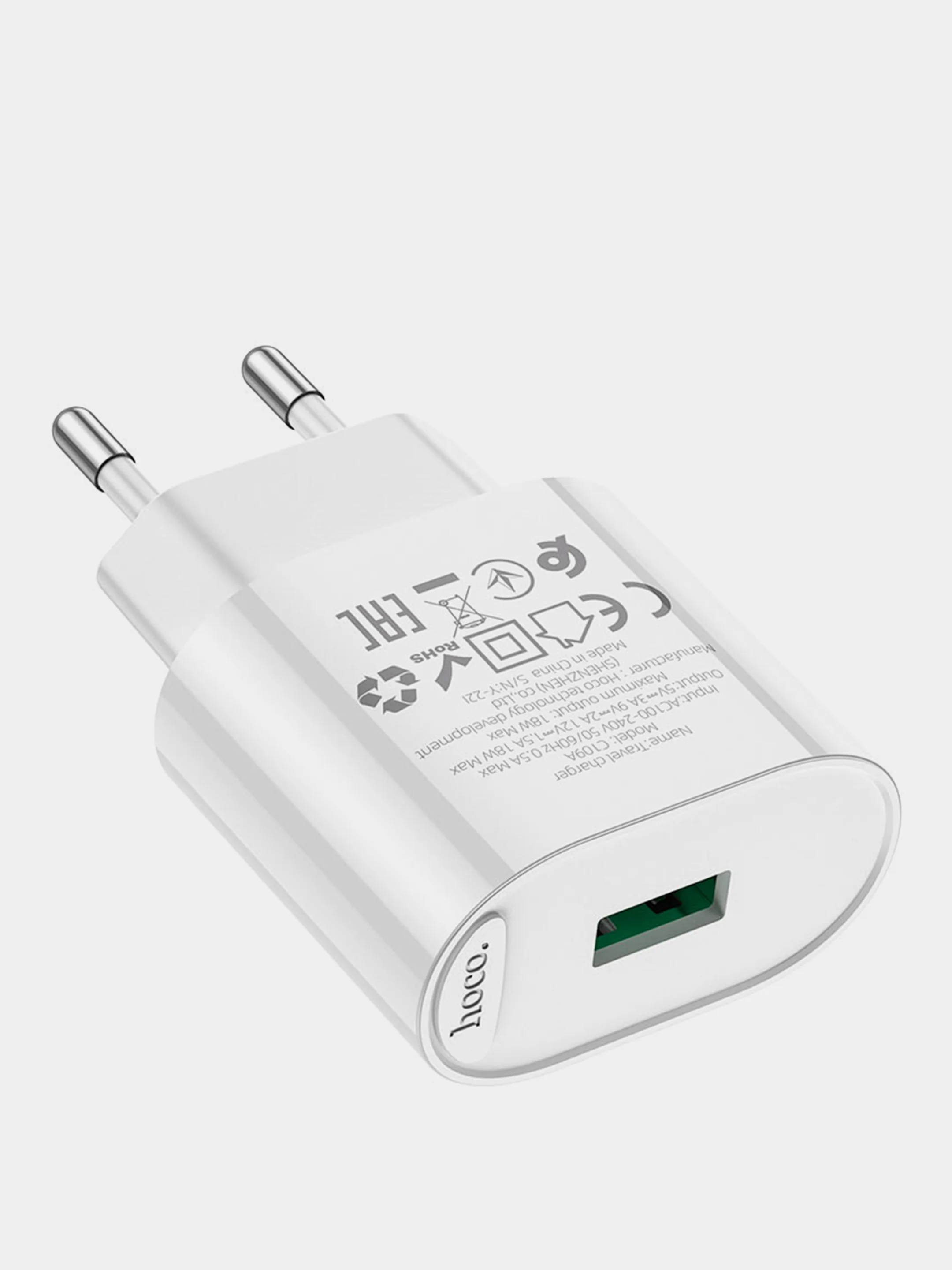 Сетевое зарядное устройство Hoco C109A, USB, QC3.0, 18Вт, белый