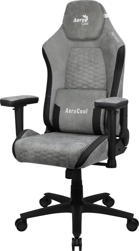 Кресло Aerocool CROWN AeroSuede Stone Grey (150кг, ткань AeroSuede, 2 подуш, 2D подлокот)