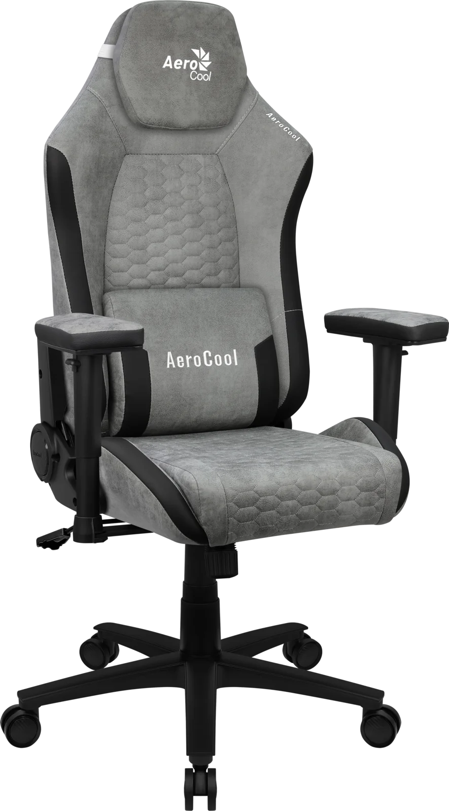 Кресло Aerocool CROWN AeroSuede Stone Grey (150кг, ткань AeroSuede, 2 подуш, 2D подлокот)
