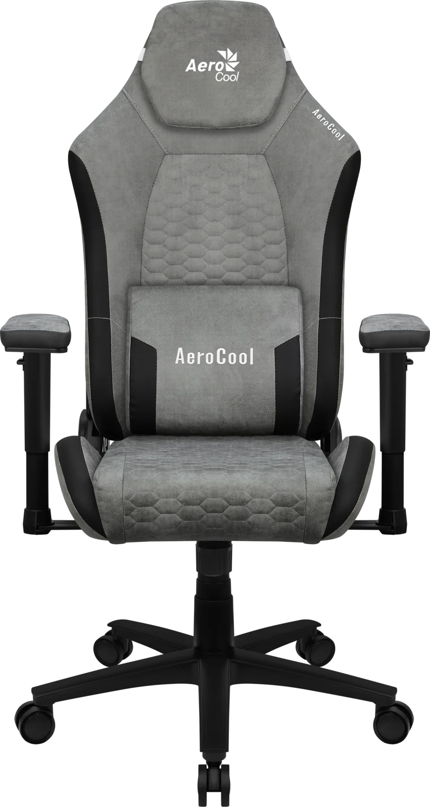 Кресло Aerocool CROWN AeroSuede Stone Grey (150кг, ткань AeroSuede, 2 подуш, 2D подлокот)