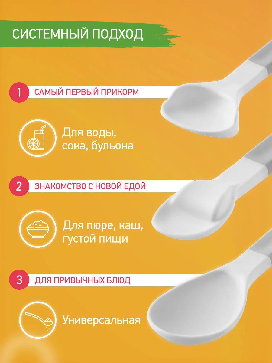 Серый меланж набор детских ложек для первого прикорма