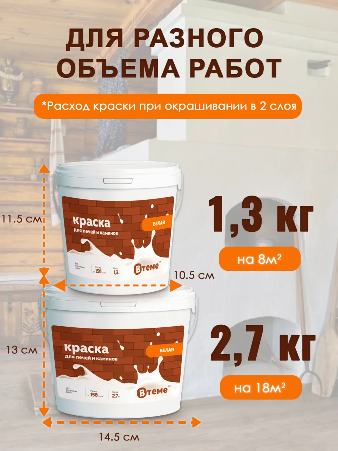 Краска ВТеме для печей и каминов, термостойкая, акриловая, без запаха, белая, матовая