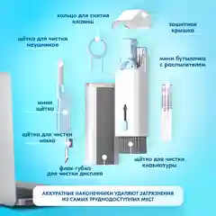 Розовый щетка для клавиатуры и наушников 7 в 1, многофункциональный набор для чистки гаджетов