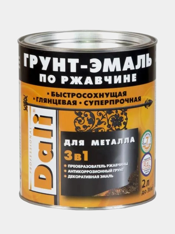 ДАЛИ Грунт-эмаль по ржавчине гладкая, цвет Коричневый, 2 л