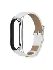Белый ремешок для Xiaomi Mi Band 7 кожаный на фитнес браслет ми банд