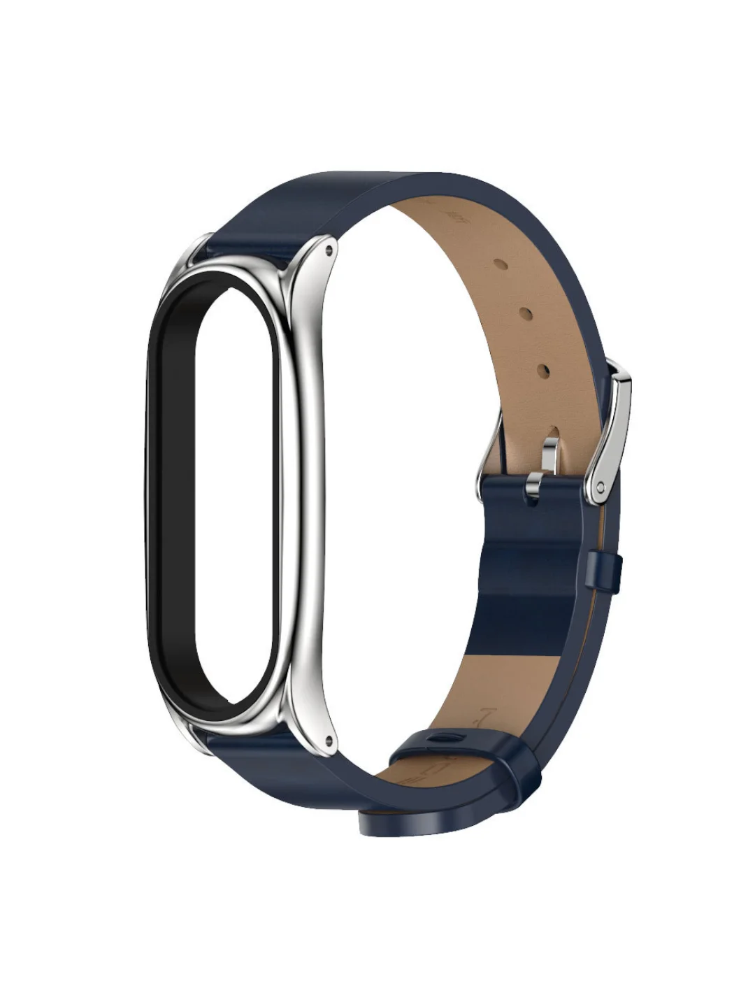 Синий ремешок для Xiaomi Mi Band 7 кожаный на фитнес браслет ми банд
