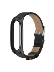 Черный ремешок для Xiaomi Mi Band 7 кожаный на фитнес браслет ми банд