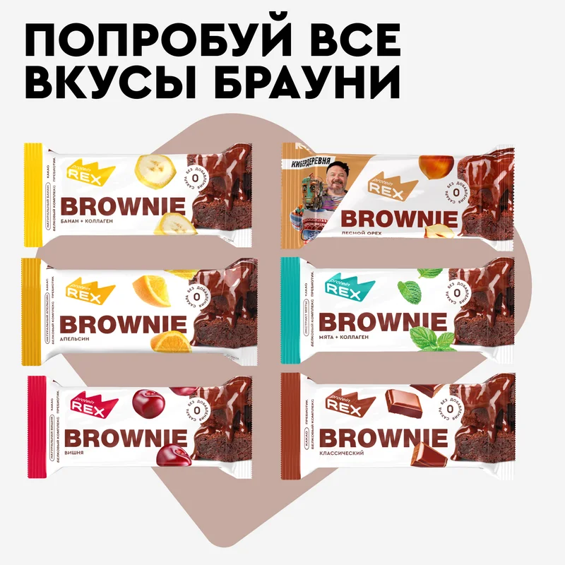 Пирожное Protein Rex "Брауни классический", протеиновое, 12 штук по 50 г