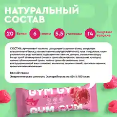 Батончик Protein Rex GYM "Малина-йогурт", протеиновый, без глазури, 15 штук по 60 г