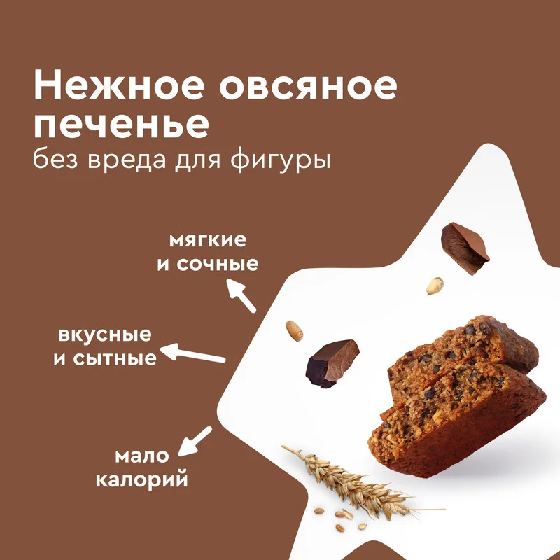 Печенье протеиновое Protein Rex FLAP JACK "Шоколадное", овсяное, 12 штук по 60 г